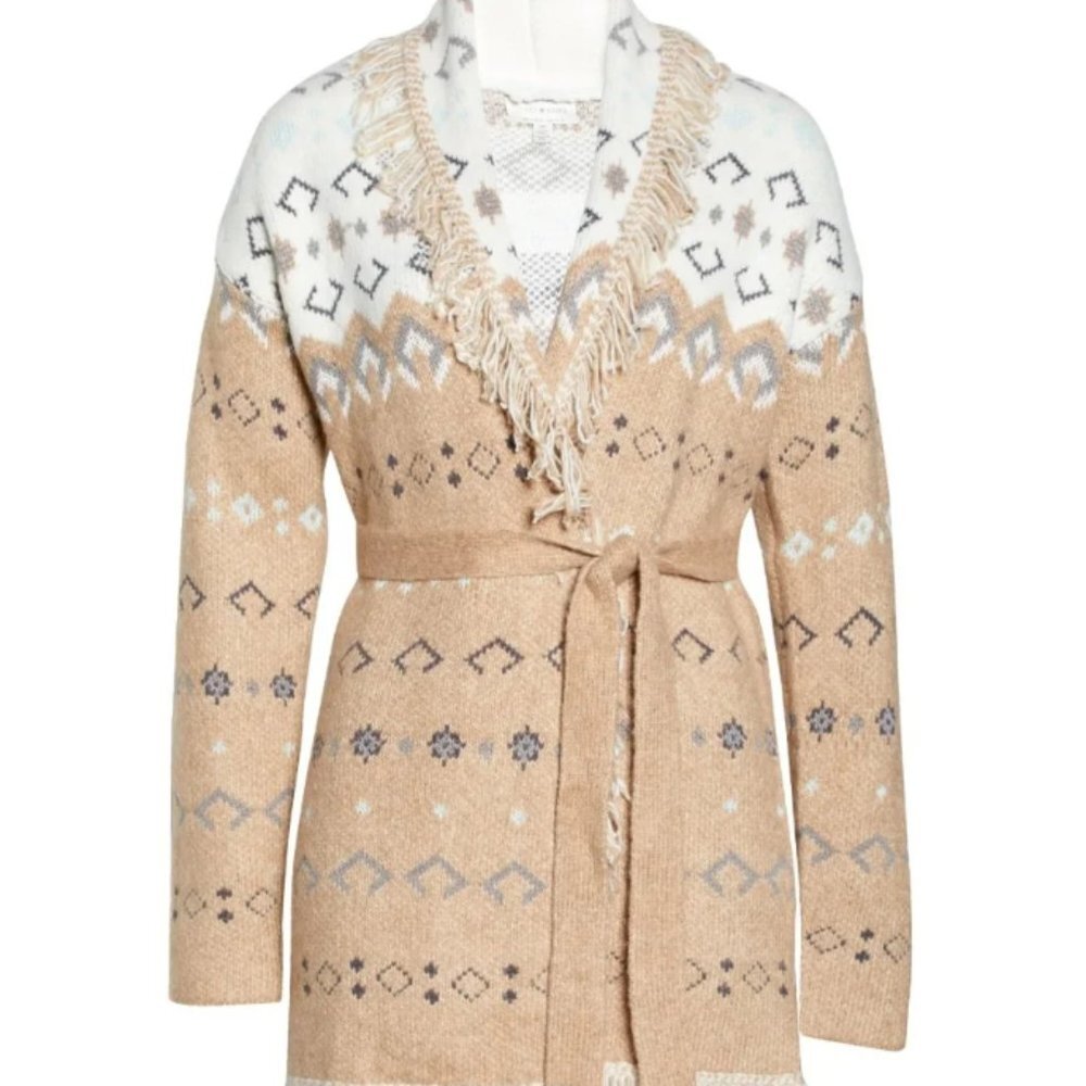 NWT Lucky Brand Womens Fringe Fairisle Cardigan Medium M